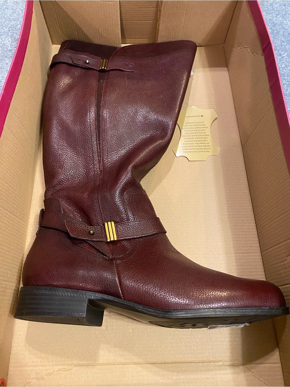 Women's Burgundy Leather Wide Calf Riding Boots